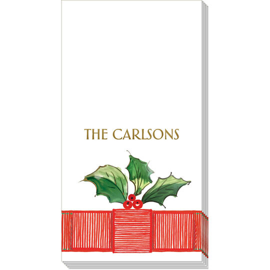 Holly Ribbon Border Caspari Guest Towels